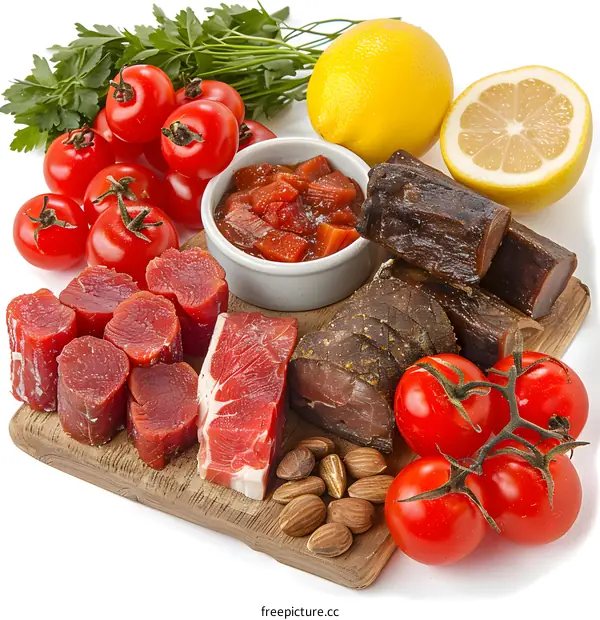 Healthy Food Selection with Meat Nuts and Vegetables