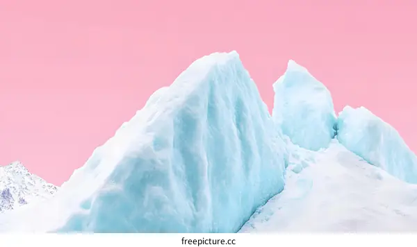 Blue Ice Glacier Mountain Pink Sky