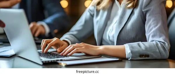 Closeup Of Businesswoman Typing On Laptop Computer