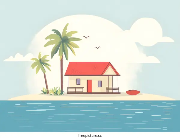 Tropical Island House Illustration