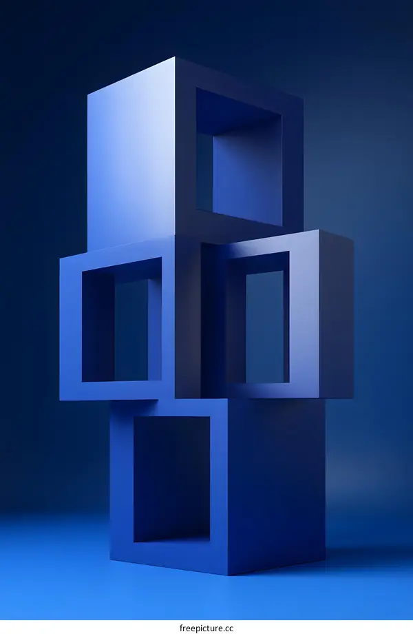 Abstract Blue Cubes with Negative Space