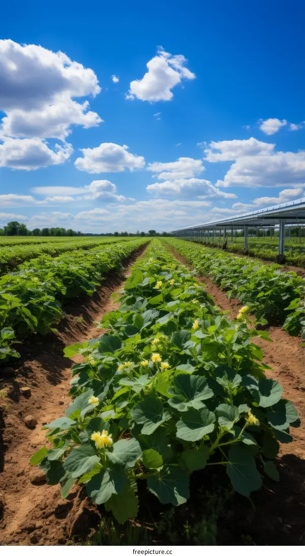Sustainable Agriculture with Solar Panels in a Green Field