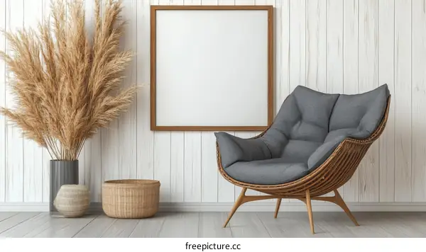 Modern Boho Living Room Mockup with Stylish Chair