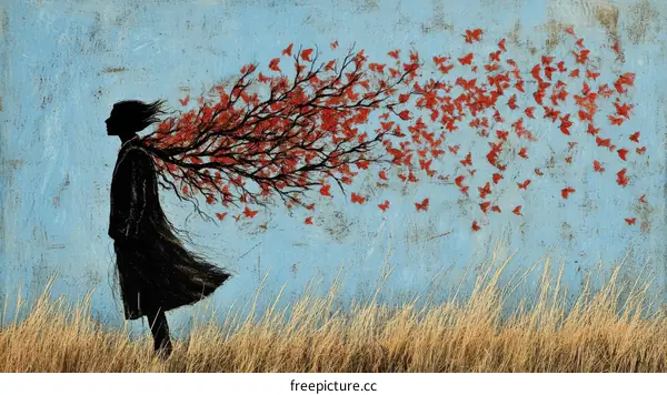 A Woman with Wings of a Tree in Wind