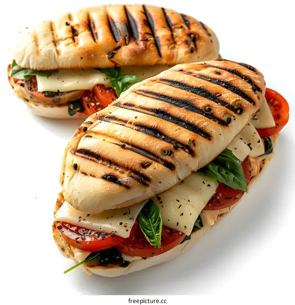Grilled sandwiches with cheese, tomatoes and basil