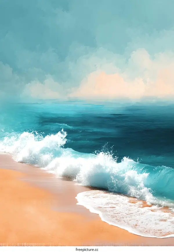 Coastal Seascape Painting of Waves Crashing on the Beach