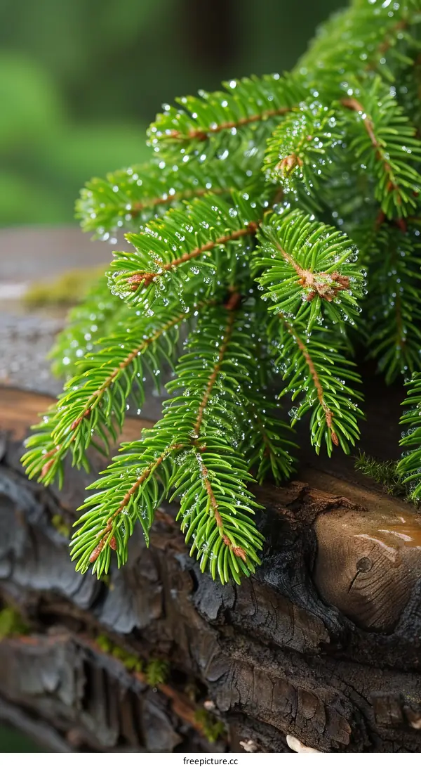 Close-Up of Wet Spruce Branches