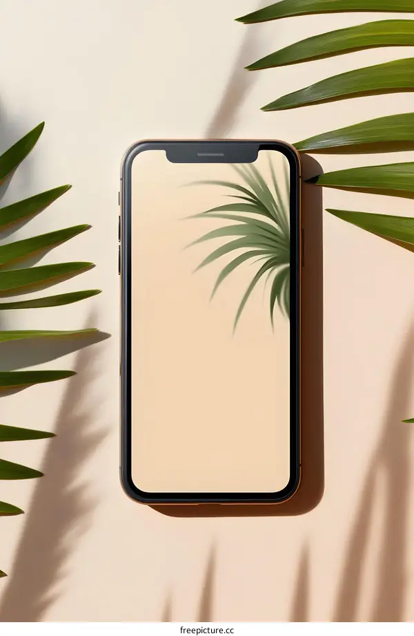 Smartphone Mockup with Palm Leaves and Shadow