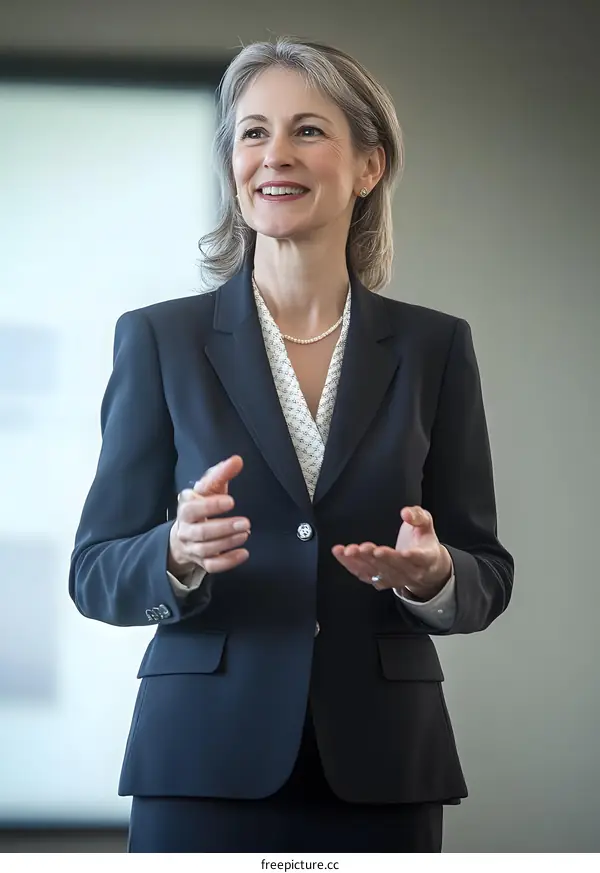Businesswoman Smiling While Giving a Presentation
