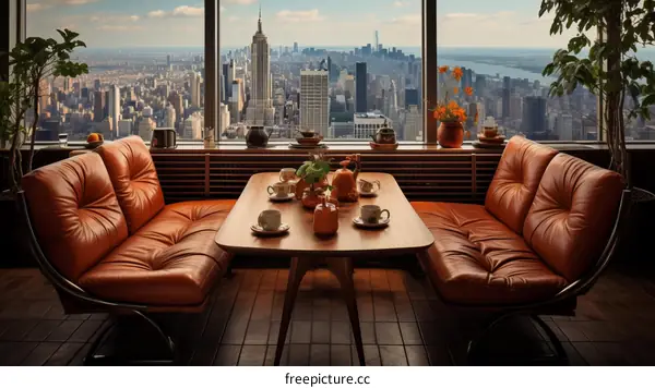 Modern living room interior with city view