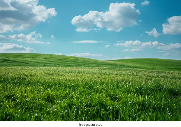 Green rolling hills under a blue sky with white clouds