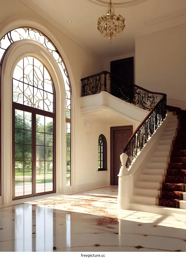 Elegant White and Brown Staircase in a Modern Mansion