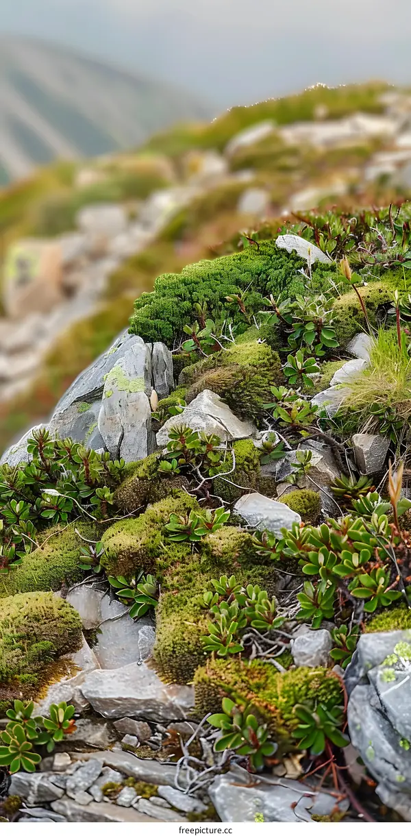 Green Moss on Rocks in the Mountains