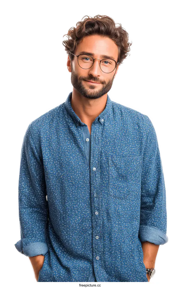 [Transparent Background PNG]Portrait of a Caucasian Man Wearing Glasses
