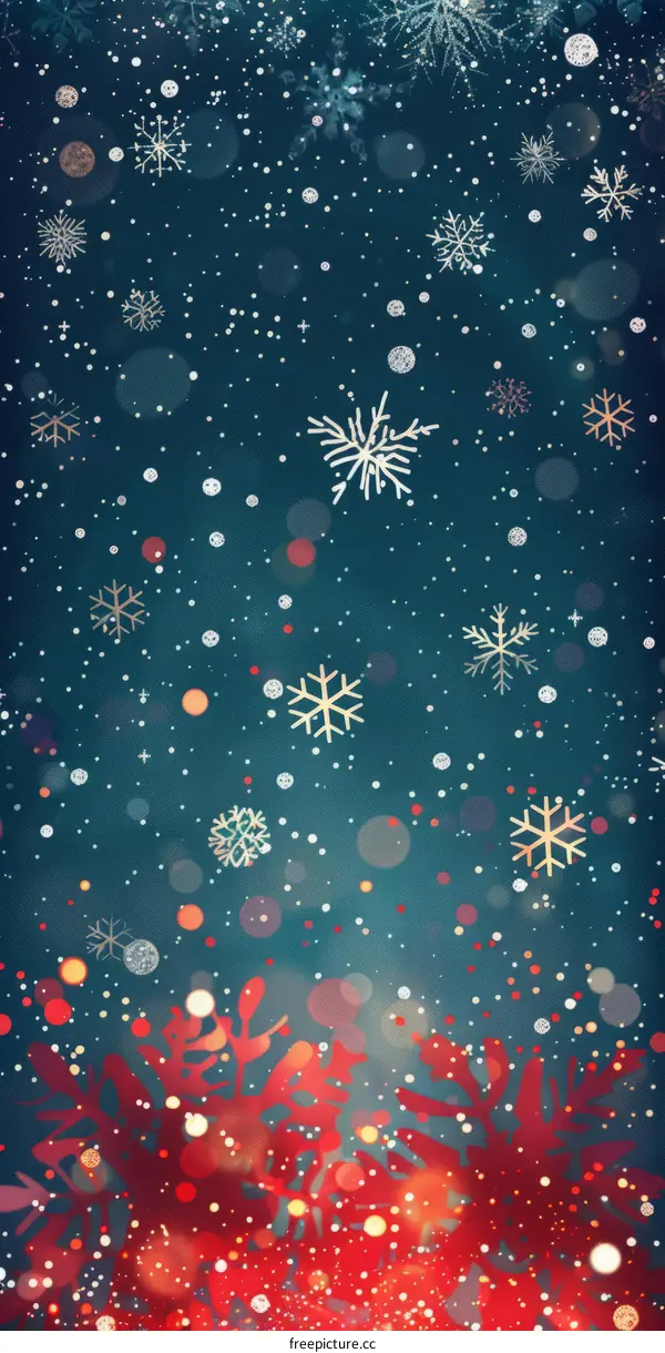 Blue and red Christmas background with snowflakes