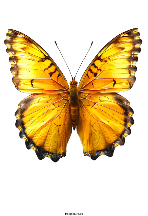 [Transparent Background PNG]A yellow butterfly isolated on a white background