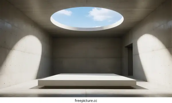 Minimalist Concrete Room with Skylight and Empty Platform