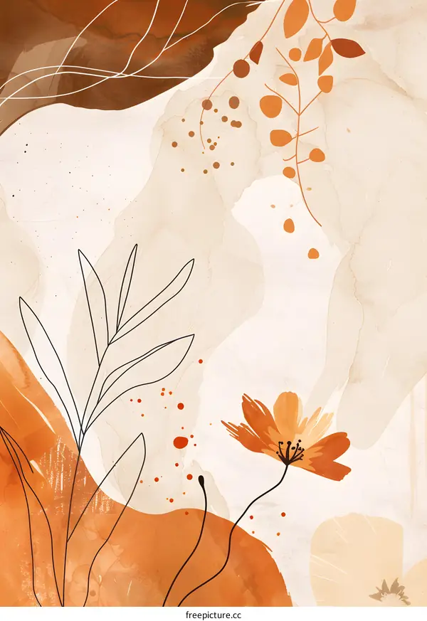Abstract Flower Illustration with Orange and Brown Colors