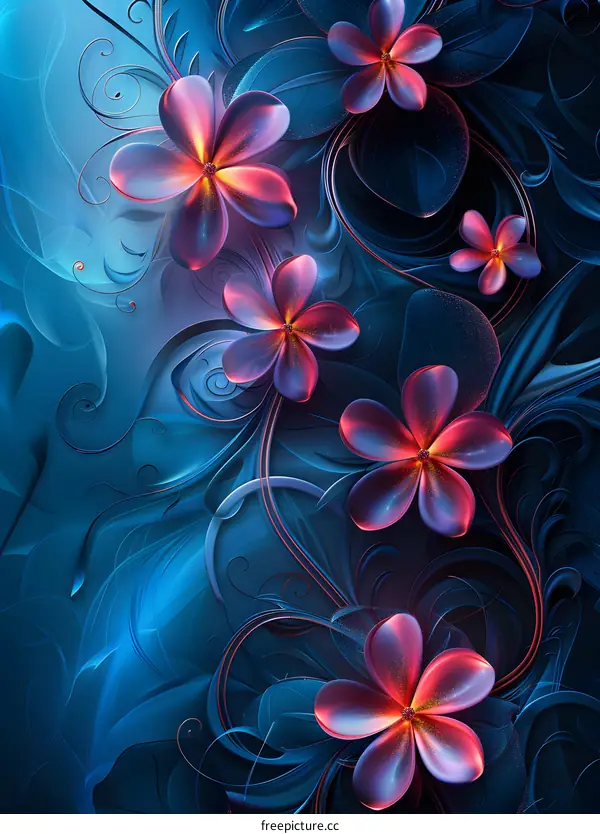 Floral Fantasy on Blue