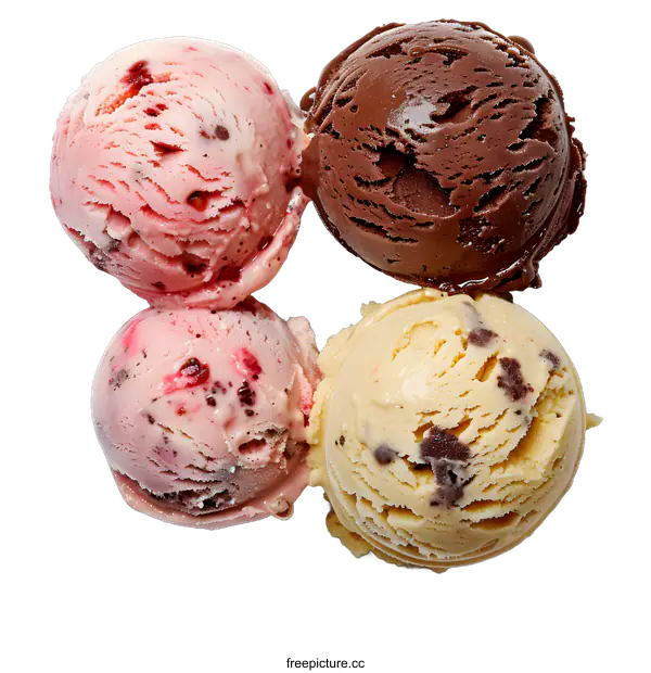 [Transparent Background PNG]Four Scoops of Ice Cream on White Background