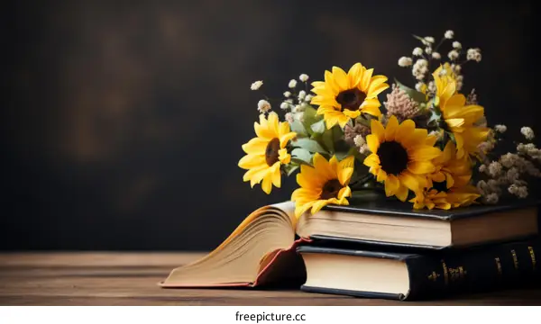 Sunflowers and Old Books: A Still Life