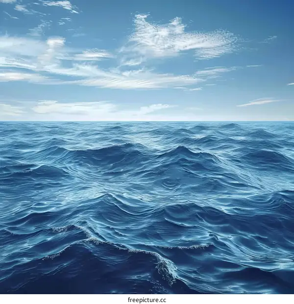 Deep blue ocean with white clouds in the sky