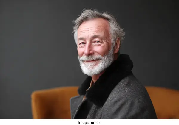 Portrait of Elderly Man with Gray Beard and Warm Smile
