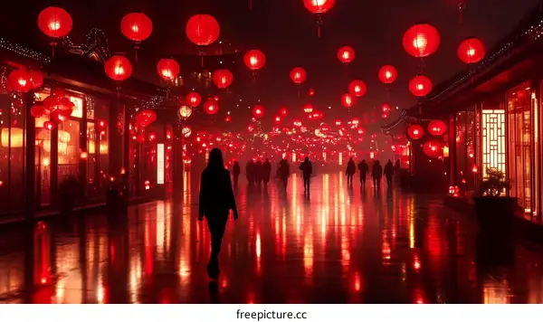 Night Market in a Chinese City with Red Lanterns