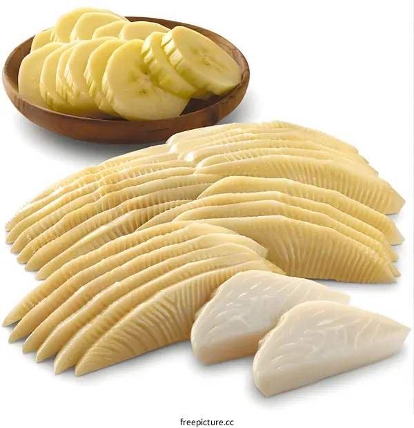 Sliced Cooked Shark Fin and Banana on White Background