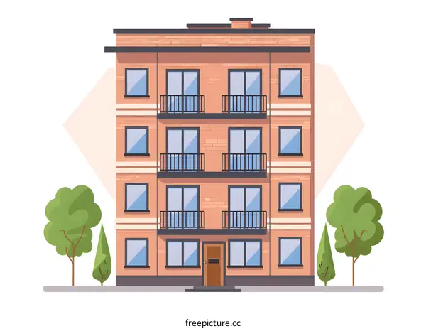 Brick Building With Balconies and Green Trees