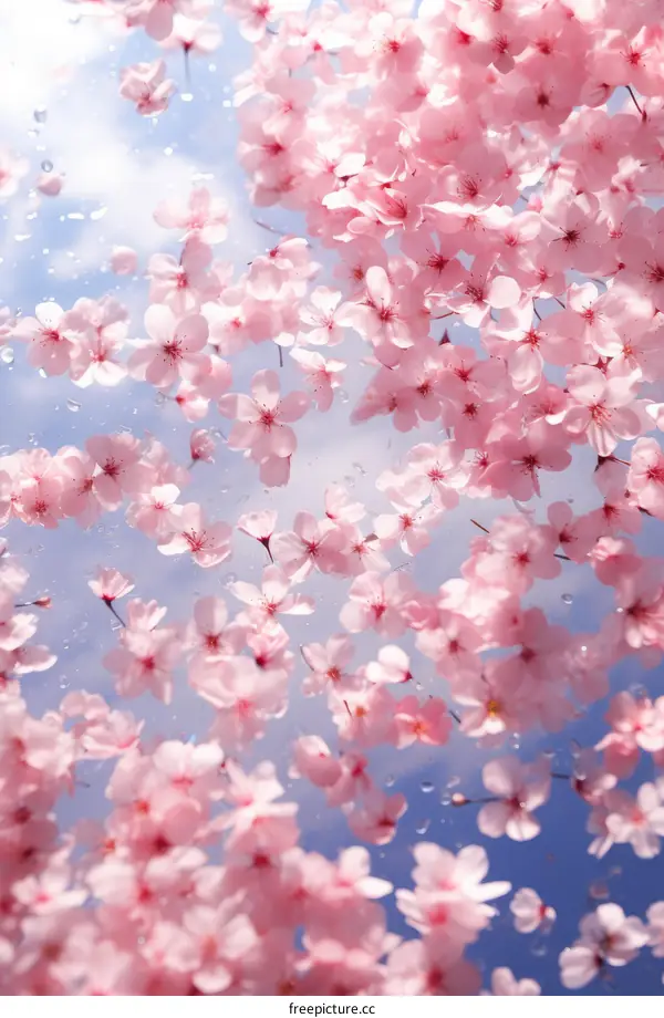 Cherry blossom petals floating in water