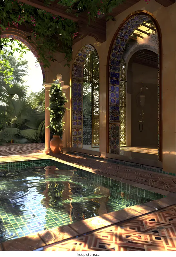 Luxury Moroccan Courtyard Pool and Arched Windows