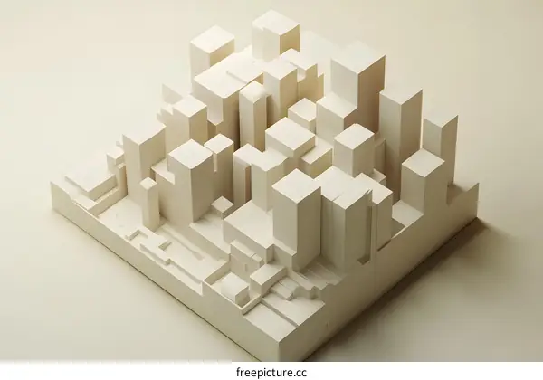 Abstract Cityscape with Cubes in Monochromatic Color