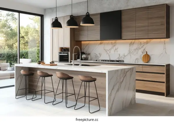 Modern Kitchen Design with Marble Backsplash