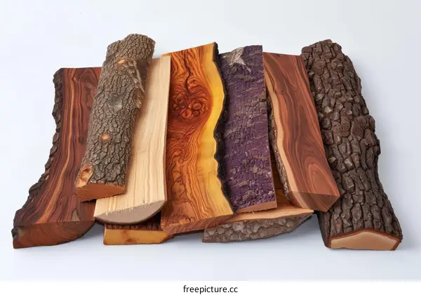 A variety of wood types and colors