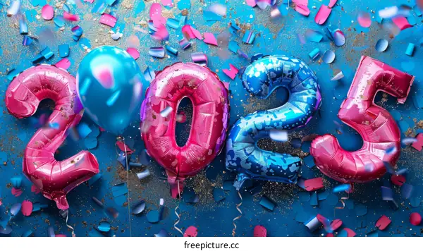 Pink and Blue Balloons for New Year 2025