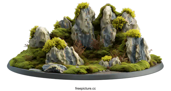 [Transparent Background PNG]Miniature Mountain Landscape With Moss and Rocks