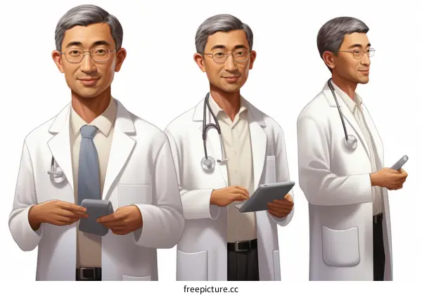Confident Asian Doctor Using Tablet