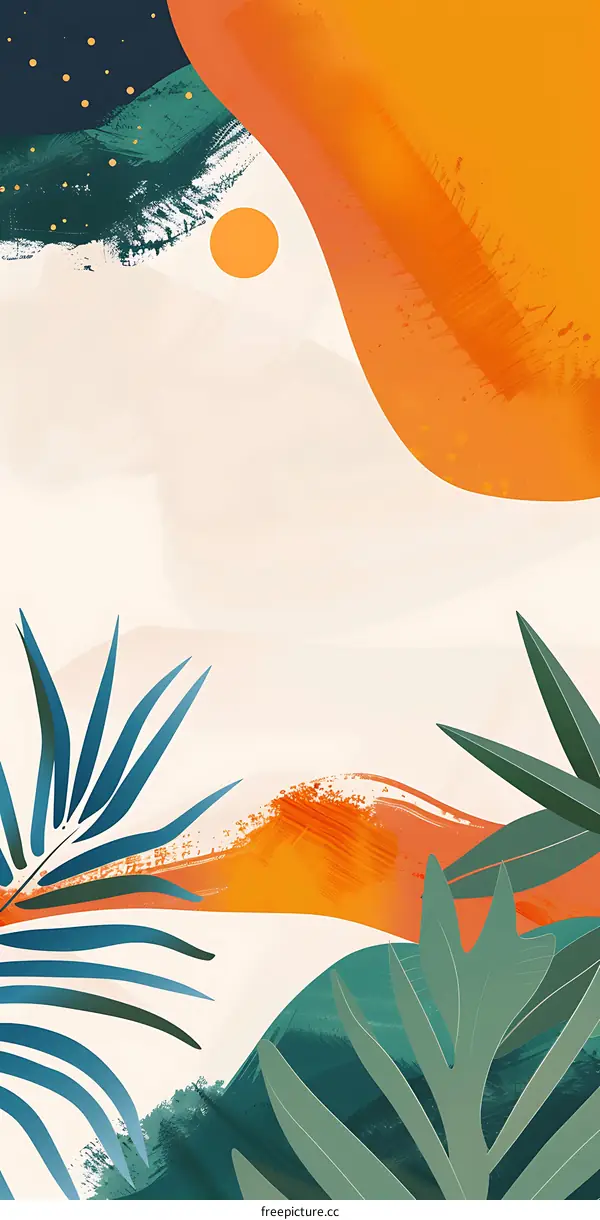 Abstract Summer Tropical Leaves Art Illustration