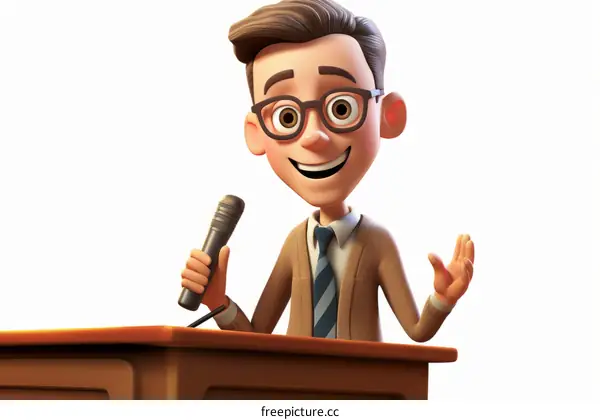 Cartoon character of a man giving a speech