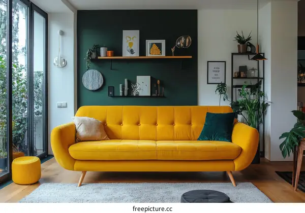 Modern Living Room with Yellow Sofa