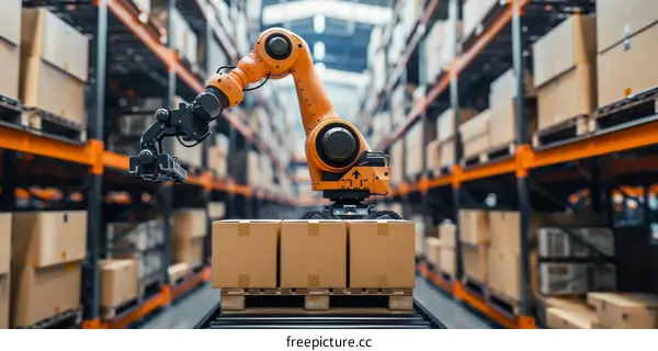 Robotic arm in a warehouse