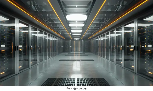 Futuristic server room with bright lights
