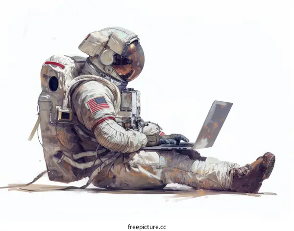 Astronaut Working on Laptop in Space