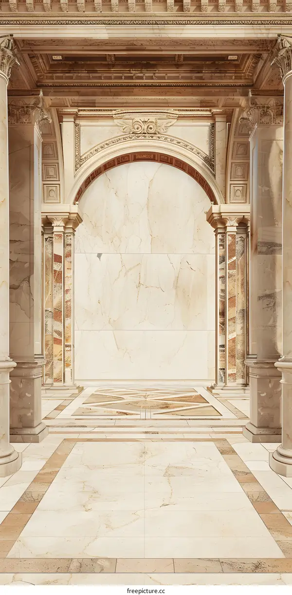 Marble Columns and Archway in a Classical Building