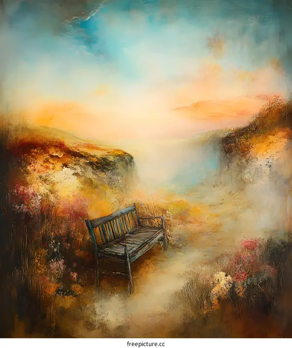 Lonely Bench in a Dreamy Landscape