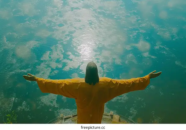 Christ the Redeemer statue overlooking Guanabara Bay in Rio de Janeiro Brazil