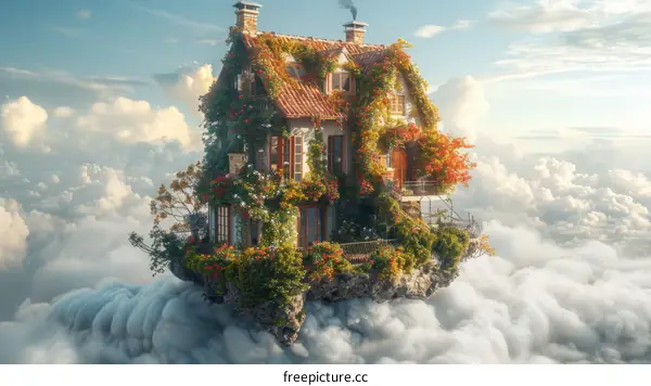 A house floating in the sky