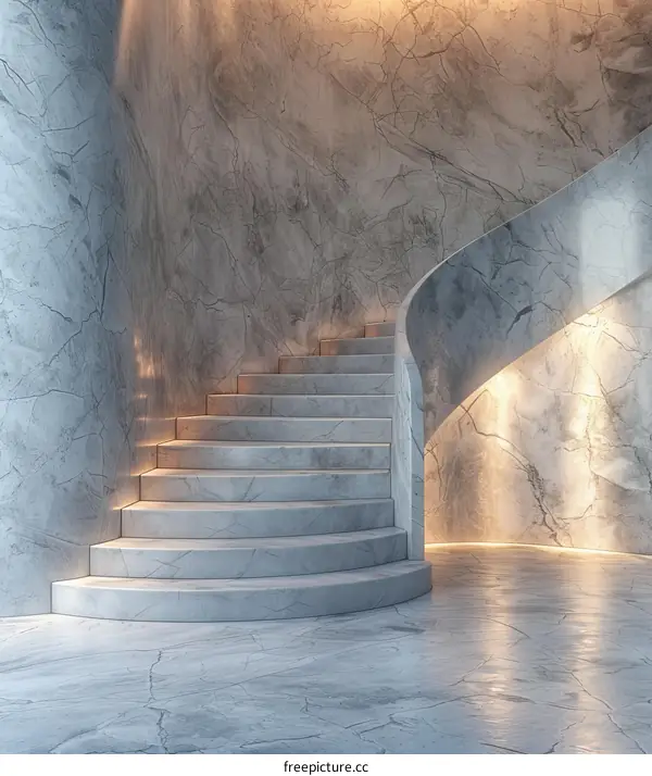 Modern Spiral Staircase Design in Light Gray Marble