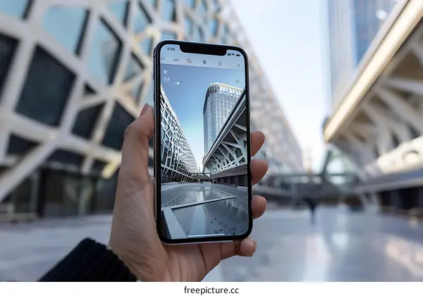 Modern Architecture Reflection In Phone Screen